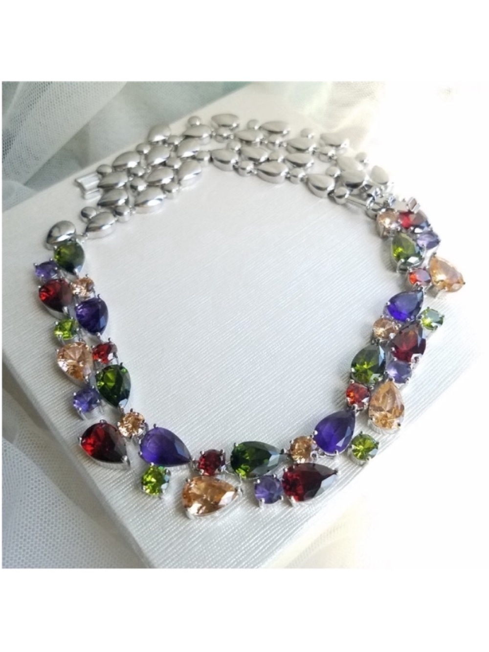 Swarovski Elements Multicolor Teardrop Crystal Statement Necklace NEW - Picture 12 of 16